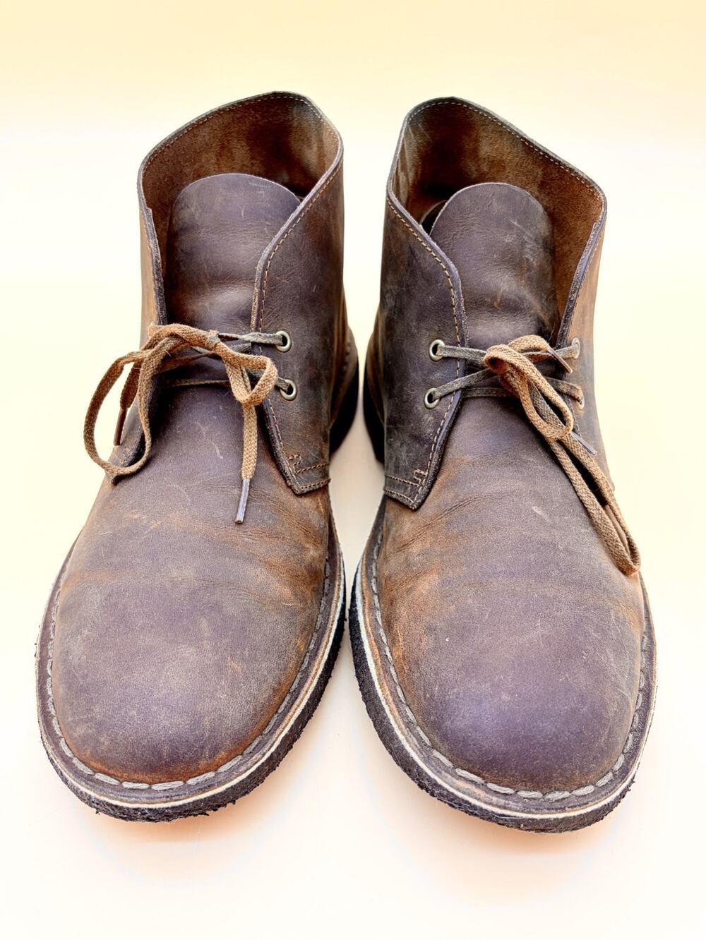 Clarks Desert Boots Mens 10 M Brown Leather Originals Chukka Crepe Sole 13292